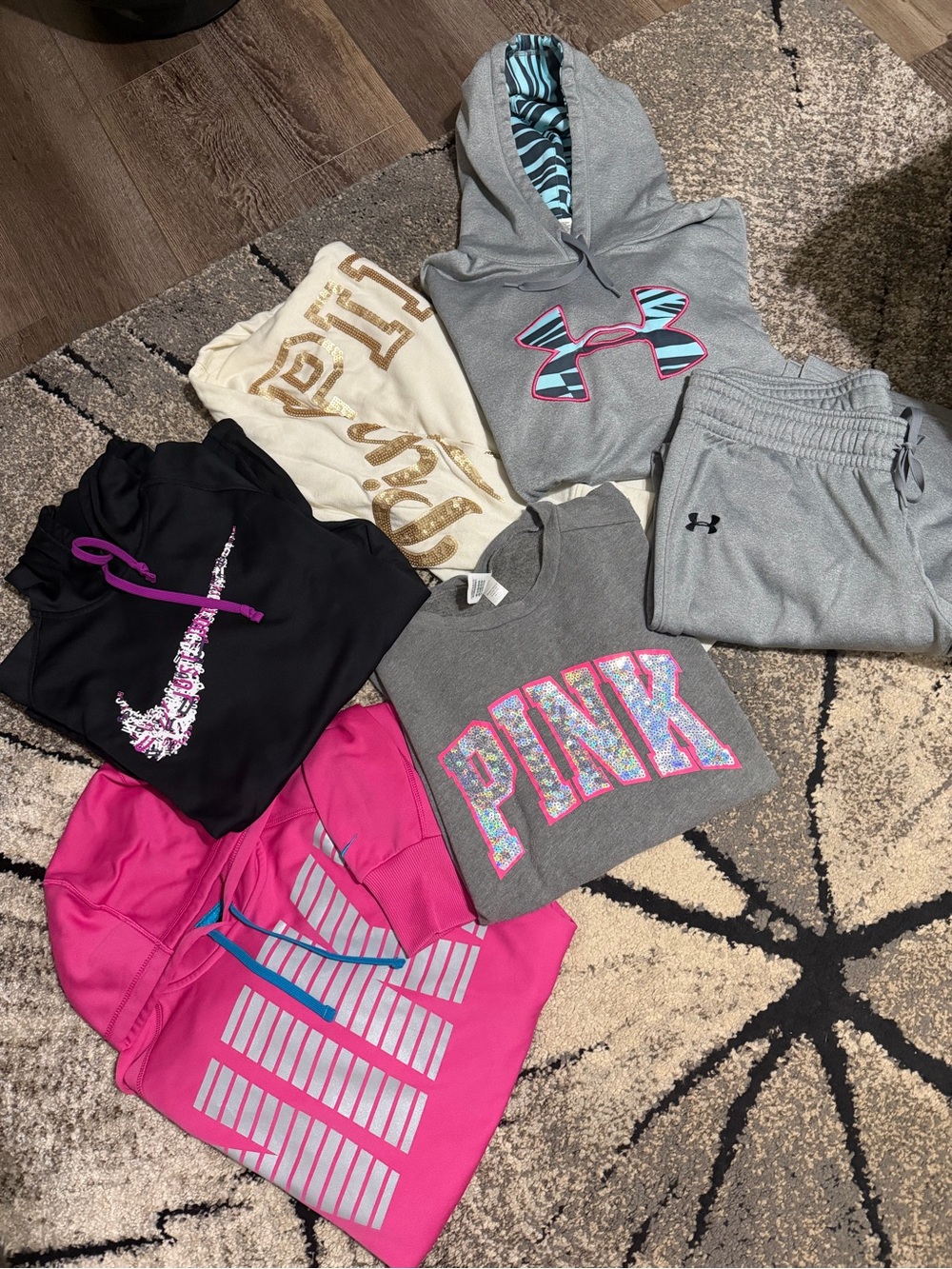 Under Armour Gray Hooded Sweatshirt & Joggers Set with Teal and Pink Logo